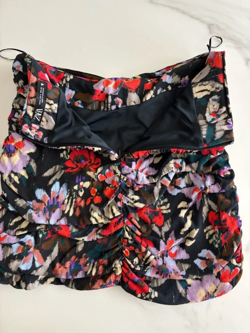 Zara Black Floral Mini Skirt with Red & Purple Accents sz S